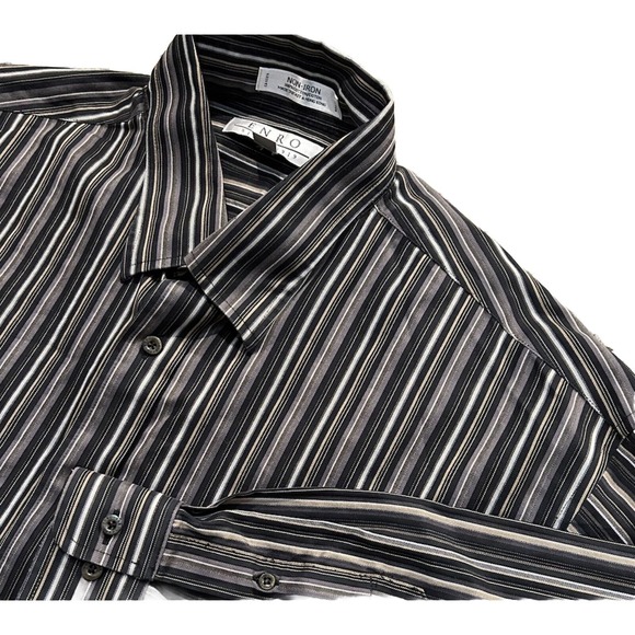 ENRO Men's Dress Shirt Sz 2XL Long Sleeve Dk Brown Stripes, Non-Iron! Large Nice - Picture 1 of 11